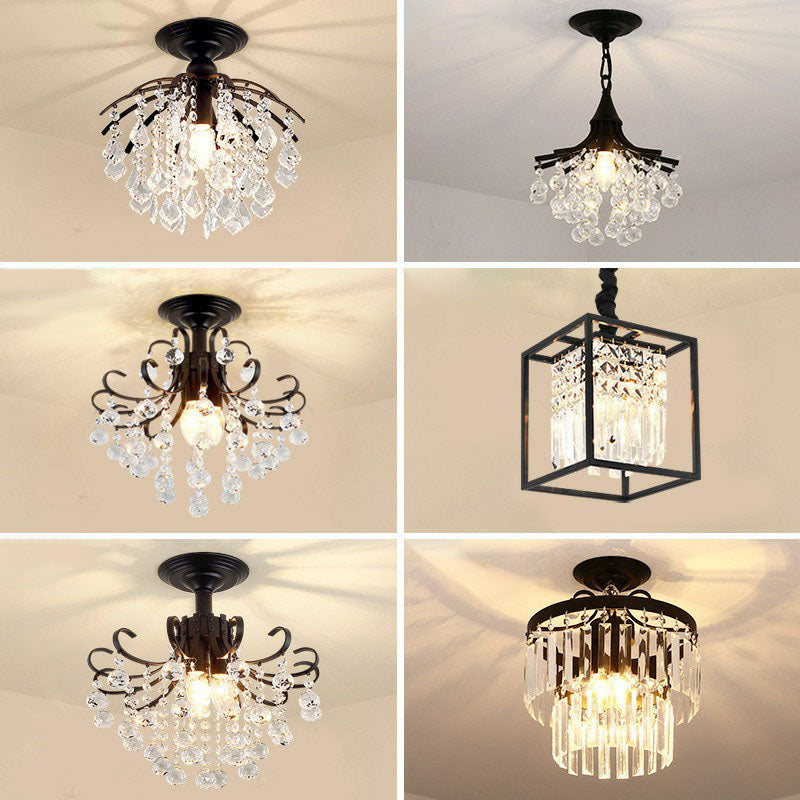 Crystal Strands Ceiling Light Fixture Contemporary Semi Flush Mount Chandelier for Terrace Clearhalo 'Ceiling Lights' 'Close To Ceiling Lights' 'Close to ceiling' 'Semi-flushmount' Lighting' 2255405