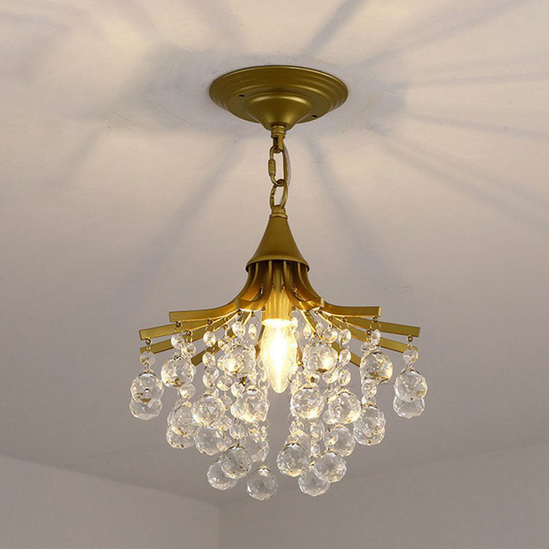 Crystal Strands Ceiling Light Fixture Contemporary Semi Flush Mount Chandelier for Terrace Gold D Clearhalo 'Ceiling Lights' 'Close To Ceiling Lights' 'Close to ceiling' 'Semi-flushmount' Lighting' 2255409