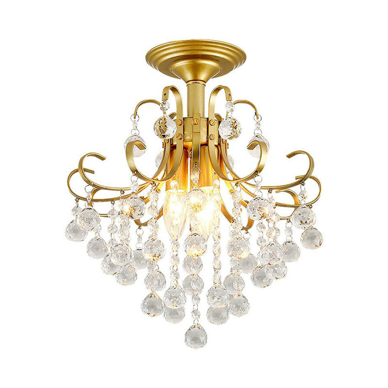 Crystal Strands Ceiling Light Fixture Contemporary Semi Flush Mount Chandelier for Terrace Clearhalo 'Ceiling Lights' 'Close To Ceiling Lights' 'Close to ceiling' 'Semi-flushmount' Lighting' 2255411