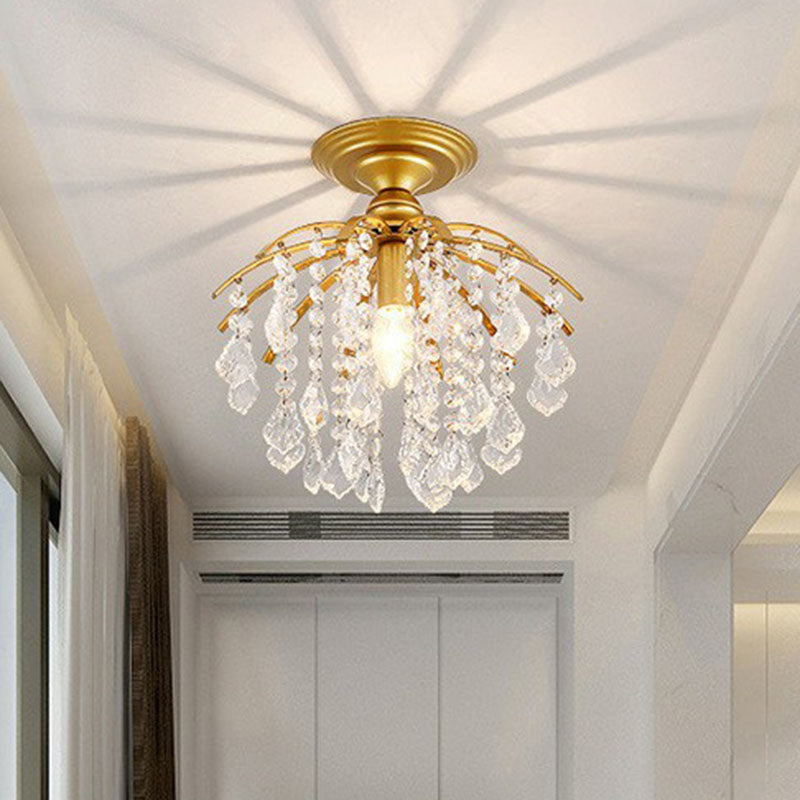 Crystal Strands Ceiling Light Fixture Contemporary Semi Flush Mount Chandelier for Terrace Clearhalo 'Ceiling Lights' 'Close To Ceiling Lights' 'Close to ceiling' 'Semi-flushmount' Lighting' 2255412