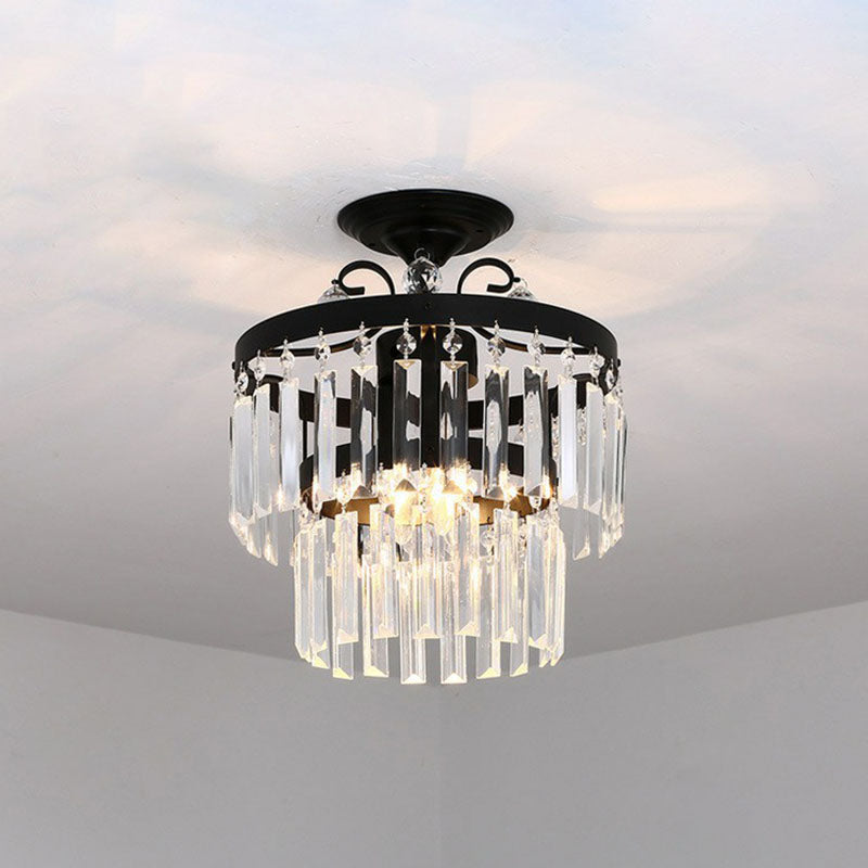 Crystal Strands Ceiling Light Fixture Contemporary Semi Flush Mount Chandelier for Terrace Black F Clearhalo 'Ceiling Lights' 'Close To Ceiling Lights' 'Close to ceiling' 'Semi-flushmount' Lighting' 2255413