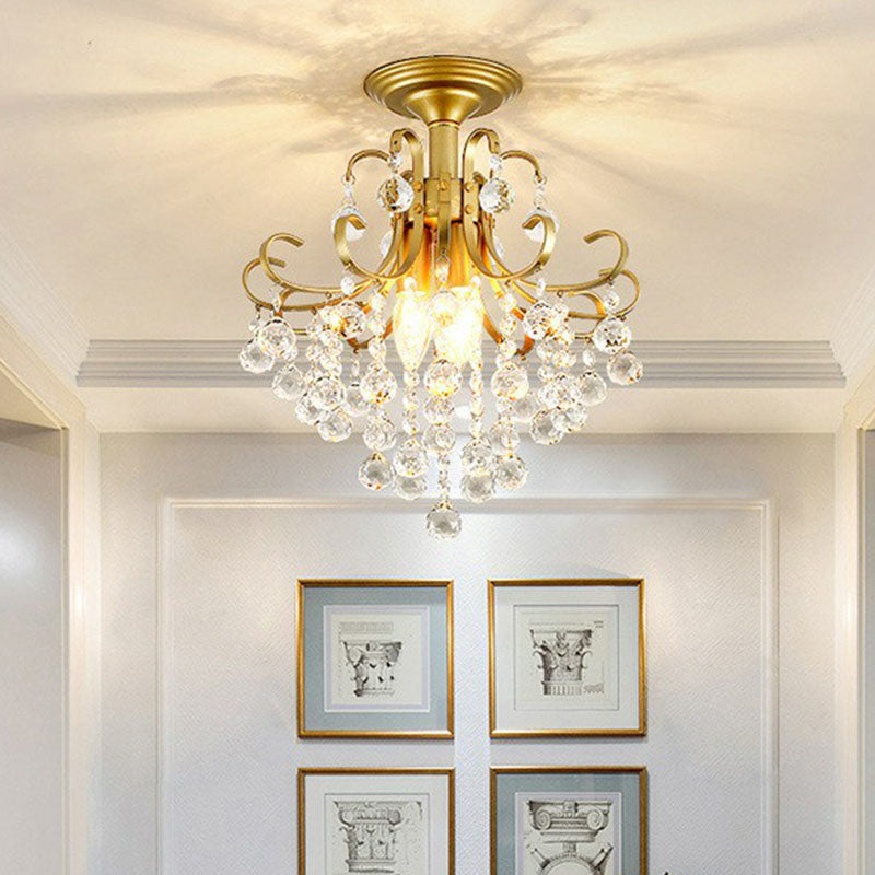 Crystal Strands Ceiling Light Fixture Contemporary Semi Flush Mount Chandelier for Terrace Clearhalo 'Ceiling Lights' 'Close To Ceiling Lights' 'Close to ceiling' 'Semi-flushmount' Lighting' 2255414