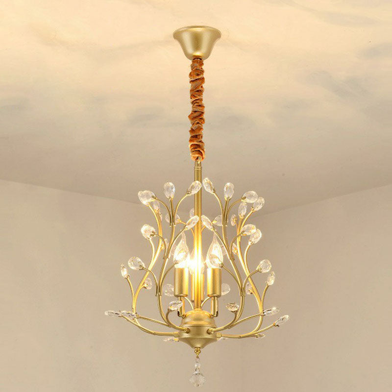 Crystal Strands Ceiling Light Fixture Contemporary Semi Flush Mount Chandelier for Terrace Gold G Clearhalo 'Ceiling Lights' 'Close To Ceiling Lights' 'Close to ceiling' 'Semi-flushmount' Lighting' 2255415