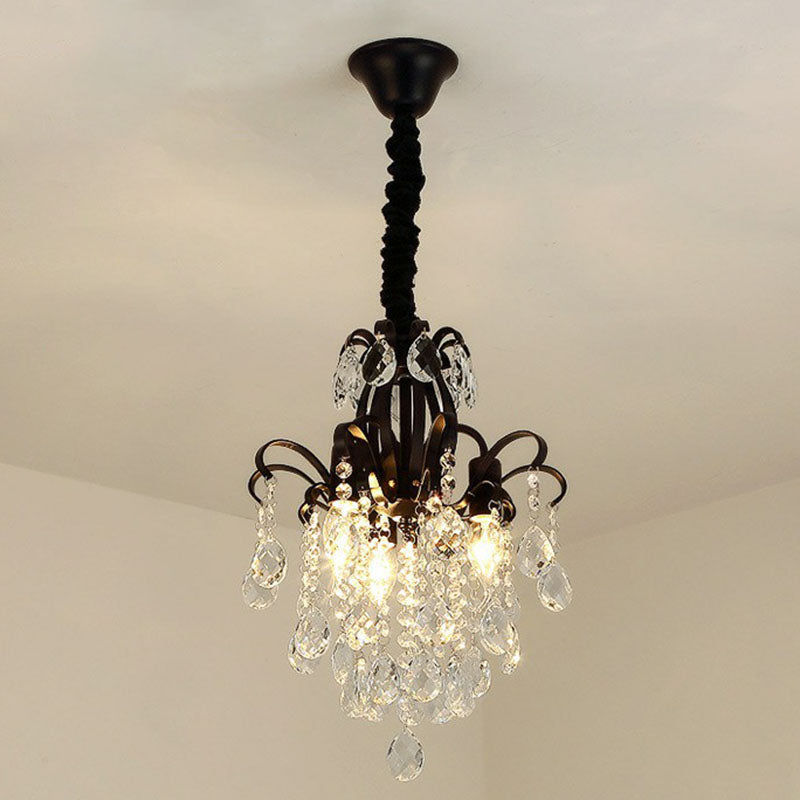 Crystal Strands Ceiling Light Fixture Contemporary Semi Flush Mount Chandelier for Terrace Black H Clearhalo 'Ceiling Lights' 'Close To Ceiling Lights' 'Close to ceiling' 'Semi-flushmount' Lighting' 2255416