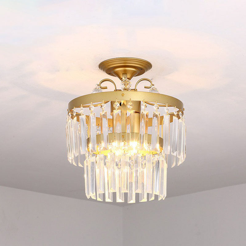 Crystal Strands Ceiling Light Fixture Contemporary Semi Flush Mount Chandelier for Terrace Gold F Clearhalo 'Ceiling Lights' 'Close To Ceiling Lights' 'Close to ceiling' 'Semi-flushmount' Lighting' 2255418