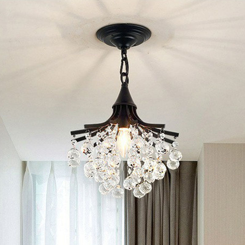 Crystal Strands Ceiling Light Fixture Contemporary Semi Flush Mount Chandelier for Terrace Clearhalo 'Ceiling Lights' 'Close To Ceiling Lights' 'Close to ceiling' 'Semi-flushmount' Lighting' 2255422