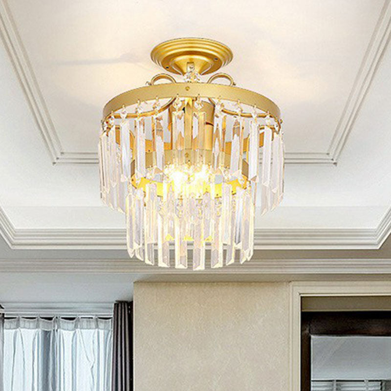 Crystal Strands Ceiling Light Fixture Contemporary Semi Flush Mount Chandelier for Terrace Clearhalo 'Ceiling Lights' 'Close To Ceiling Lights' 'Close to ceiling' 'Semi-flushmount' Lighting' 2255424