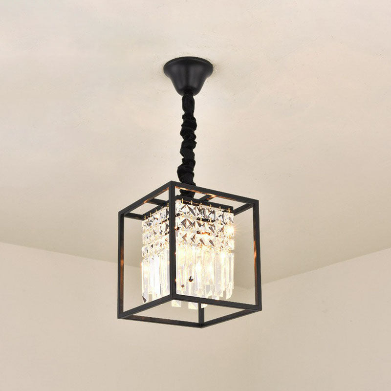 Crystal Strands Ceiling Light Fixture Contemporary Semi Flush Mount Chandelier for Terrace Black E Clearhalo 'Ceiling Lights' 'Close To Ceiling Lights' 'Close to ceiling' 'Semi-flushmount' Lighting' 2255425