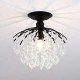 Crystal Strands Ceiling Light Fixture Contemporary Semi Flush Mount Chandelier for Terrace Black A Clearhalo 'Ceiling Lights' 'Close To Ceiling Lights' 'Close to ceiling' 'Semi-flushmount' Lighting' 2255426