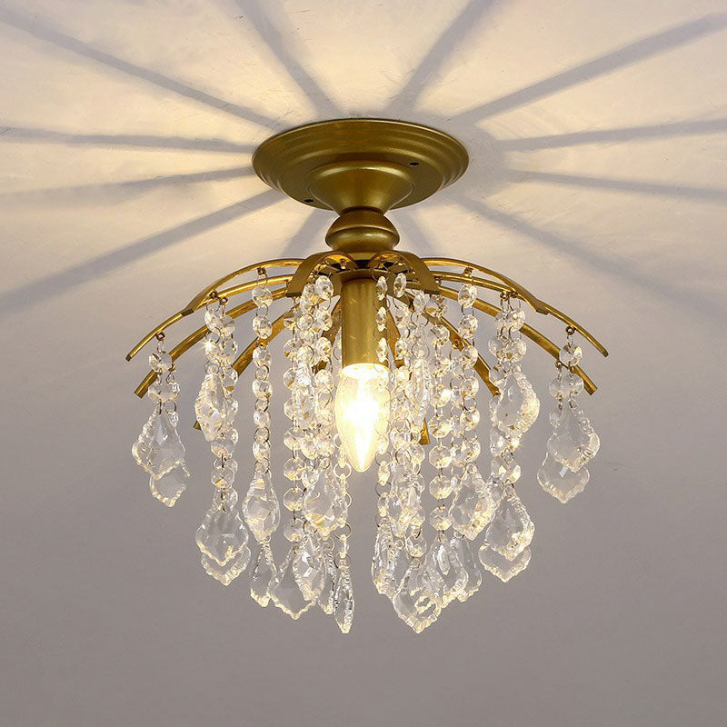 Crystal Strands Ceiling Light Fixture Contemporary Semi Flush Mount Chandelier for Terrace Gold A Clearhalo 'Ceiling Lights' 'Close To Ceiling Lights' 'Close to ceiling' 'Semi-flushmount' Lighting' 2255427