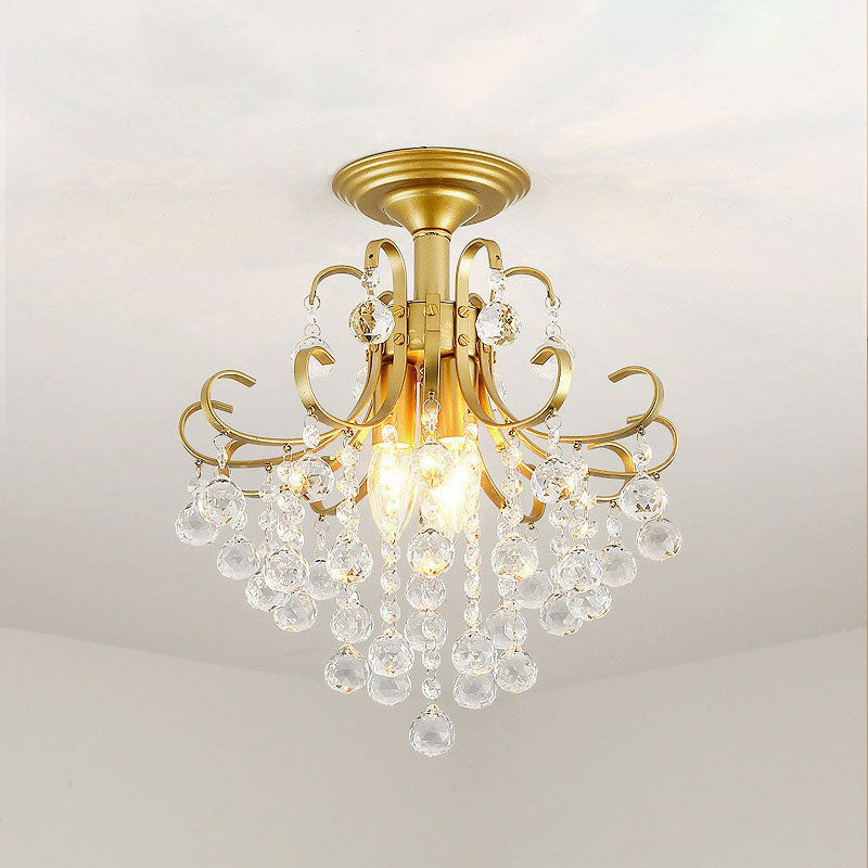 Crystal Strands Ceiling Light Fixture Contemporary Semi Flush Mount Chandelier for Terrace Gold B Clearhalo 'Ceiling Lights' 'Close To Ceiling Lights' 'Close to ceiling' 'Semi-flushmount' Lighting' 2255428