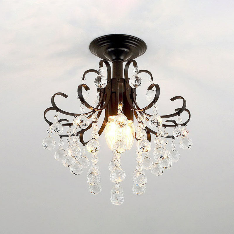 Crystal Strands Ceiling Light Fixture Contemporary Semi Flush Mount Chandelier for Terrace Black B Clearhalo 'Ceiling Lights' 'Close To Ceiling Lights' 'Close to ceiling' 'Semi-flushmount' Lighting' 2255429