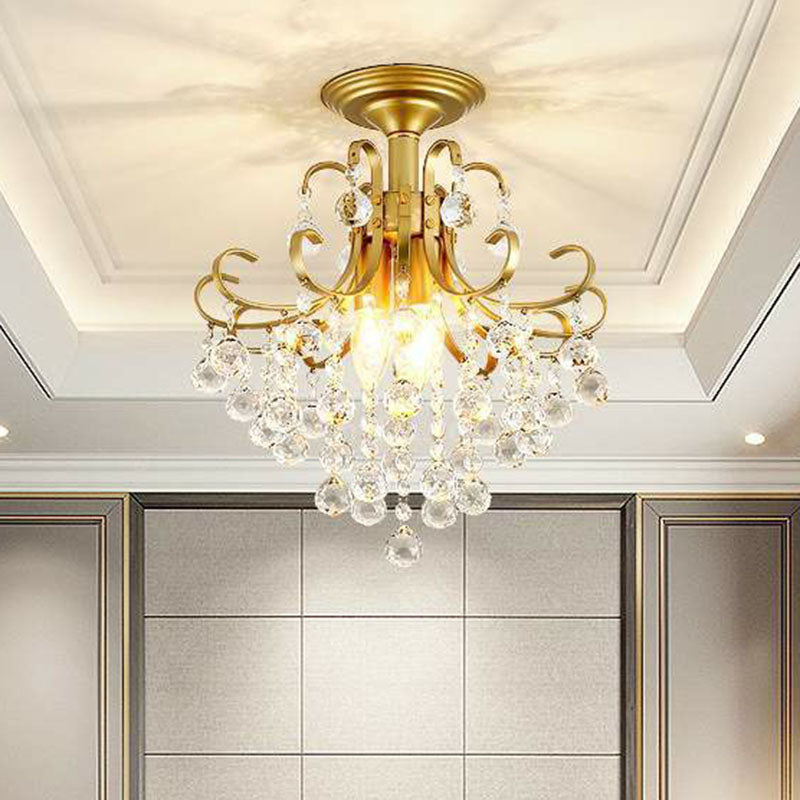 Classic Swirl Ceiling Flush Light Single Metal Semi Mount Lighting with Crystal Ball Clearhalo 'Ceiling Lights' 'Close To Ceiling Lights' 'Close to ceiling' 'Semi-flushmount' Lighting' 2255434