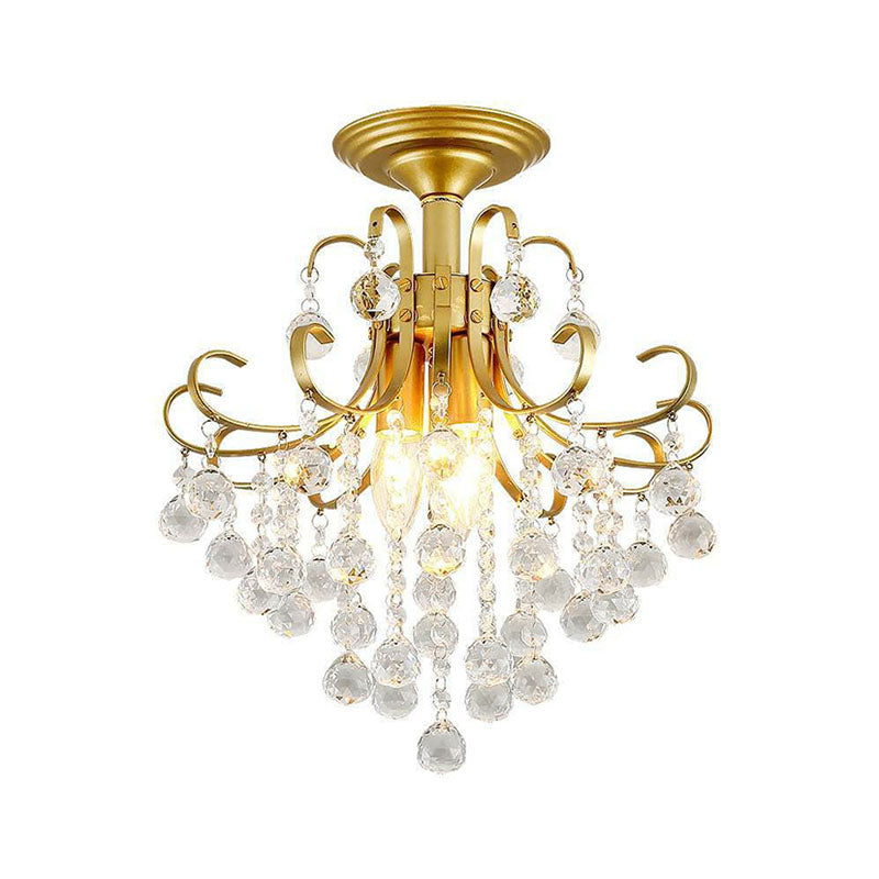 Classic Swirl Ceiling Flush Light Single Metal Semi Mount Lighting with Crystal Ball Clearhalo 'Ceiling Lights' 'Close To Ceiling Lights' 'Close to ceiling' 'Semi-flushmount' Lighting' 2255435