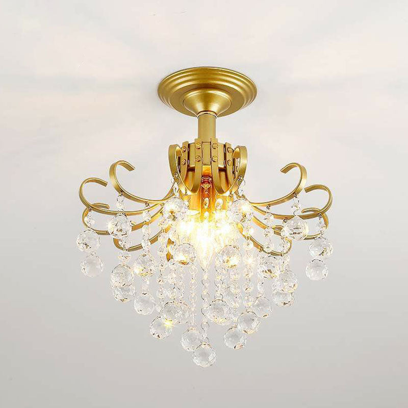 Classic Swirl Ceiling Flush Light Single Metal Semi Mount Lighting with Crystal Ball Clearhalo 'Ceiling Lights' 'Close To Ceiling Lights' 'Close to ceiling' 'Semi-flushmount' Lighting' 2255436