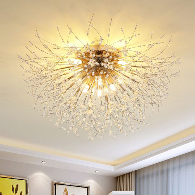 Crystal Beaded Dandelion Ceiling Lamp Contemporary Flush Mount Lighting for Bedroom Clearhalo 'Ceiling Lights' 'Close To Ceiling Lights' 'Close to ceiling' 'Flush mount' Lighting' 2255439