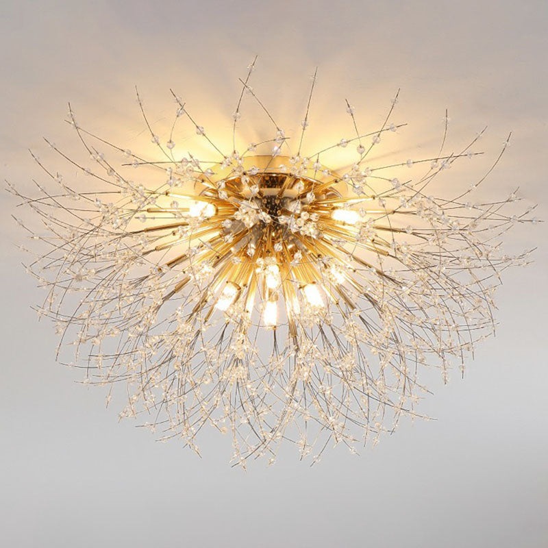 Crystal Beaded Dandelion Ceiling Lamp Contemporary Flush Mount Lighting for Bedroom Clearhalo 'Ceiling Lights' 'Close To Ceiling Lights' 'Close to ceiling' 'Flush mount' Lighting' 2255444