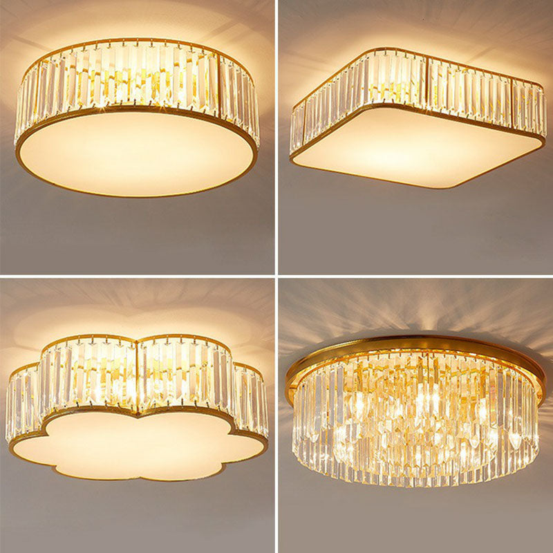 Bedroom Ceiling Mount Light Postmodern Gold Flush Mount Lamp with Drum Crystal Shade Clearhalo 'Ceiling Lights' 'Close To Ceiling Lights' 'Close to ceiling' 'Flush mount' Lighting' 2255450