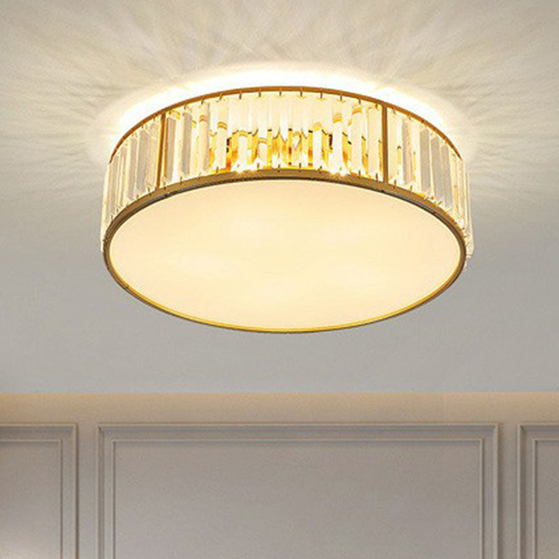 Bedroom Ceiling Mount Light Postmodern Gold Flush Mount Lamp with Drum Crystal Shade Clearhalo 'Ceiling Lights' 'Close To Ceiling Lights' 'Close to ceiling' 'Flush mount' Lighting' 2255452