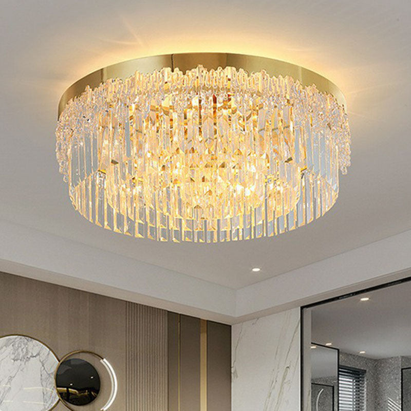 Round Clear Prismatic Crystal Flush Light Postmodern Gold Finish Flushmount Ceiling Lamp Clearhalo 'Ceiling Lights' 'Close To Ceiling Lights' 'Close to ceiling' 'Flush mount' Lighting' 2255459