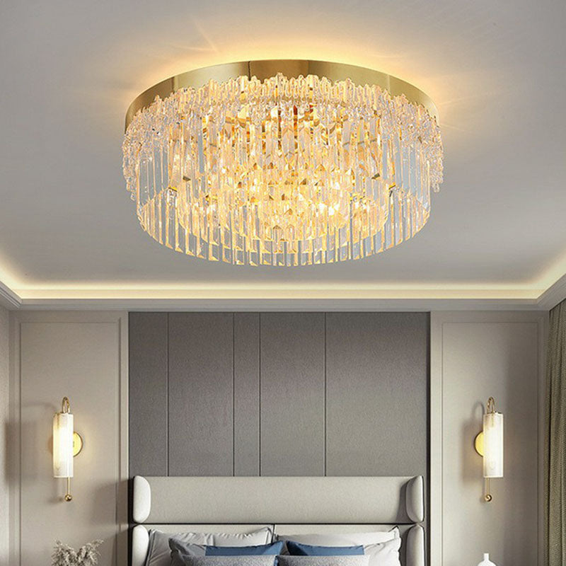 Round Clear Prismatic Crystal Flush Light Postmodern Gold Finish Flushmount Ceiling Lamp Clearhalo 'Ceiling Lights' 'Close To Ceiling Lights' 'Close to ceiling' 'Flush mount' Lighting' 2255461