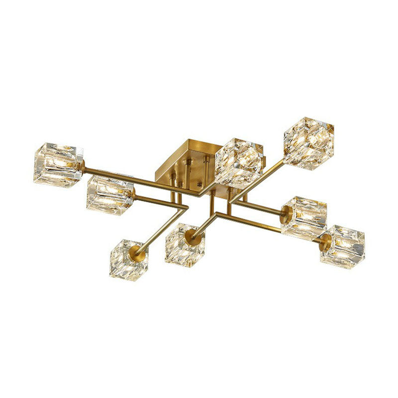 Crystal Cube Close to Ceiling Light Post-Modern Gold Finish Semi Flush Mount Light Fixture Clearhalo 'Ceiling Lights' 'Close To Ceiling Lights' 'Close to ceiling' 'Semi-flushmount' Lighting' 2255477