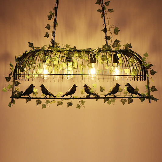 Iron Birdcage Suspension Light Antique Restaurant Island Chandelier Light with Artificial Ivy in Green 4 Green Clearhalo 'Art Deco Pendants' 'Cast Iron' 'Ceiling Lights' 'Ceramic' 'Crystal' 'Industrial Pendants' 'Industrial' 'Metal' 'Middle Century Pendants' 'Pendant Lights' 'Pendants' 'Tiffany' Lighting' 2255491