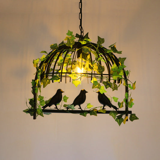 Iron Birdcage Suspension Light Antique Restaurant Island Chandelier Light with Artificial Ivy in Green 1 Green Clearhalo 'Art Deco Pendants' 'Cast Iron' 'Ceiling Lights' 'Ceramic' 'Crystal' 'Industrial Pendants' 'Industrial' 'Metal' 'Middle Century Pendants' 'Pendant Lights' 'Pendants' 'Tiffany' Lighting' 2255492