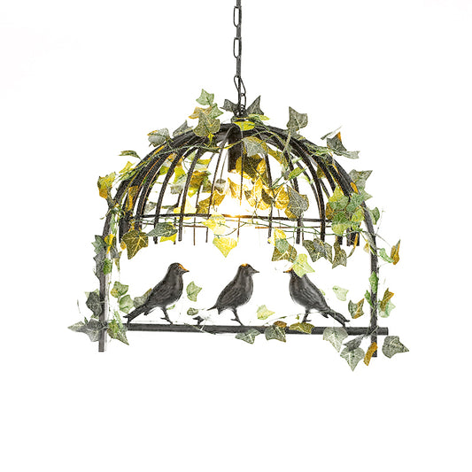 Iron Birdcage Suspension Light Antique Restaurant Island Chandelier Light with Artificial Ivy in Green Clearhalo 'Art Deco Pendants' 'Cast Iron' 'Ceiling Lights' 'Ceramic' 'Crystal' 'Industrial Pendants' 'Industrial' 'Metal' 'Middle Century Pendants' 'Pendant Lights' 'Pendants' 'Tiffany' Lighting' 2255495