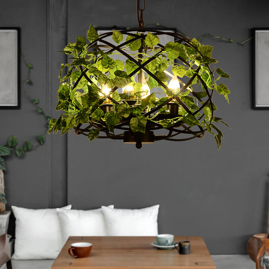 Single Suspension Lighting Retro Bird Nest Iron Pendant Ceiling Light with Decorative Ivy in Green Green Clearhalo 'Art Deco Pendants' 'Cast Iron' 'Ceiling Lights' 'Ceramic' 'Crystal' 'Industrial Pendants' 'Industrial' 'Metal' 'Middle Century Pendants' 'Pendant Lights' 'Pendants' 'Tiffany' Lighting' 2255496