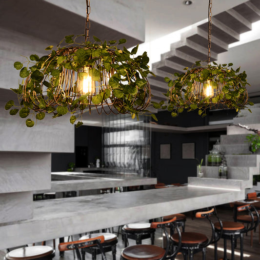 Single Suspension Lighting Retro Bird Nest Iron Pendant Ceiling Light with Decorative Ivy in Green Clearhalo 'Art Deco Pendants' 'Cast Iron' 'Ceiling Lights' 'Ceramic' 'Crystal' 'Industrial Pendants' 'Industrial' 'Metal' 'Middle Century Pendants' 'Pendant Lights' 'Pendants' 'Tiffany' Lighting' 2255497