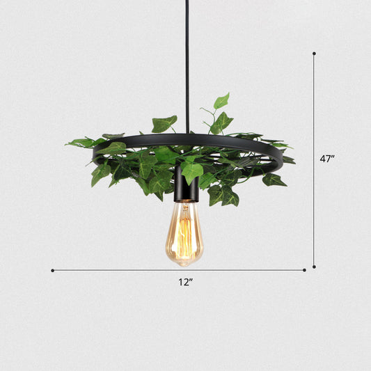 Green Ceiling Light Rustic Metal Wagon Wheel Hanging Lamp with Ivy Decor for Restaurant 1 Green Clearhalo 'Art Deco Pendants' 'Cast Iron' 'Ceiling Lights' 'Ceramic' 'Crystal' 'Industrial Pendants' 'Industrial' 'Metal' 'Middle Century Pendants' 'Pendant Lights' 'Pendants' 'Tiffany' Lighting' 2255509