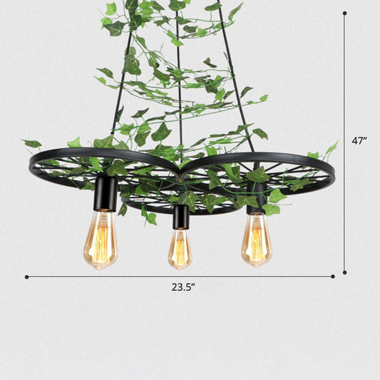 Green Ceiling Light Rustic Metal Wagon Wheel Hanging Lamp with Ivy Decor for Restaurant 3 Green Clearhalo 'Art Deco Pendants' 'Cast Iron' 'Ceiling Lights' 'Ceramic' 'Crystal' 'Industrial Pendants' 'Industrial' 'Metal' 'Middle Century Pendants' 'Pendant Lights' 'Pendants' 'Tiffany' Lighting' 2255510