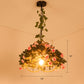 Scalloped Hemp Rope Pendant Light Antique 1-Light Restaurant Hanging Light with Decorative Rose in Green Clearhalo 'Ceiling Lights' 'Industrial Pendants' 'Industrial' 'Middle Century Pendants' 'Pendant Lights' 'Pendants' 'Tiffany' Lighting' 2255513