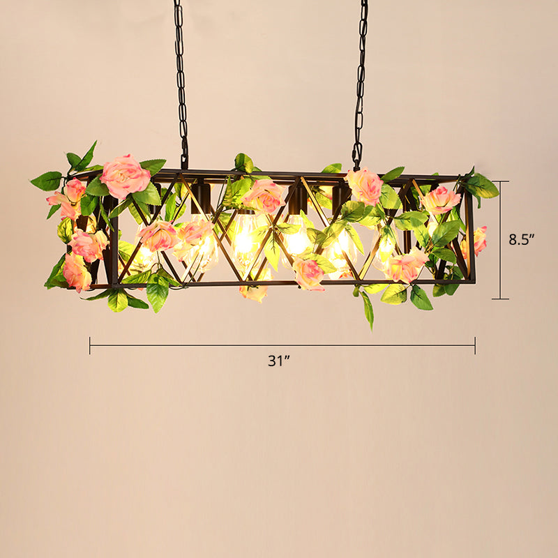 Industrial Framed Ceiling Light Metallic Hanging Pendant Light with Plant Decor for Restaurant Green-Pink Clearhalo 'Art Deco Pendants' 'Cast Iron' 'Ceiling Lights' 'Ceramic' 'Crystal' 'Industrial Pendants' 'Industrial' 'Metal' 'Middle Century Pendants' 'Pendant Lights' 'Pendants' 'Tiffany' Lighting' 2255527