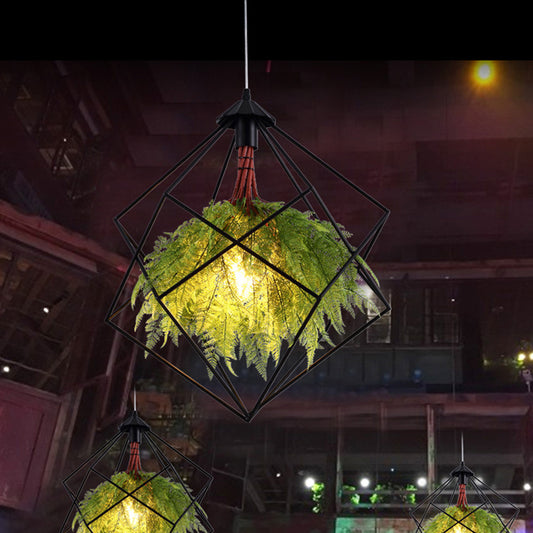 Caged Iron Plant Hanging Lamp Vintage Single-Bulb Restaurant Lighting Pendant in Green Clearhalo 'Art Deco Pendants' 'Cast Iron' 'Ceiling Lights' 'Ceramic' 'Crystal' 'Industrial Pendants' 'Industrial' 'Metal' 'Middle Century Pendants' 'Pendant Lights' 'Pendants' 'Tiffany' Lighting' 2255537