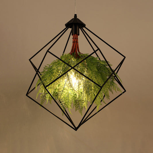 Caged Iron Plant Hanging Lamp Vintage Single-Bulb Restaurant Lighting Pendant in Green Clearhalo 'Art Deco Pendants' 'Cast Iron' 'Ceiling Lights' 'Ceramic' 'Crystal' 'Industrial Pendants' 'Industrial' 'Metal' 'Middle Century Pendants' 'Pendant Lights' 'Pendants' 'Tiffany' Lighting' 2255538