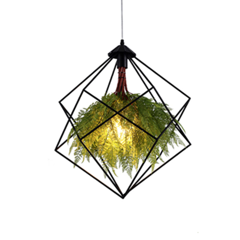 Caged Iron Plant Hanging Lamp Vintage Single-Bulb Restaurant Lighting Pendant in Green Clearhalo 'Art Deco Pendants' 'Cast Iron' 'Ceiling Lights' 'Ceramic' 'Crystal' 'Industrial Pendants' 'Industrial' 'Metal' 'Middle Century Pendants' 'Pendant Lights' 'Pendants' 'Tiffany' Lighting' 2255539
