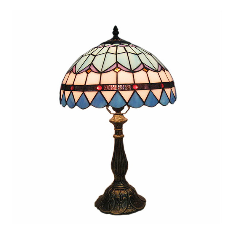 Single Table Light Mediterranean Dome Stained Glass Nightstand Lighting for Bedside Blue Clearhalo 'Lamps' 'Table Lamps' Lighting' 2255550