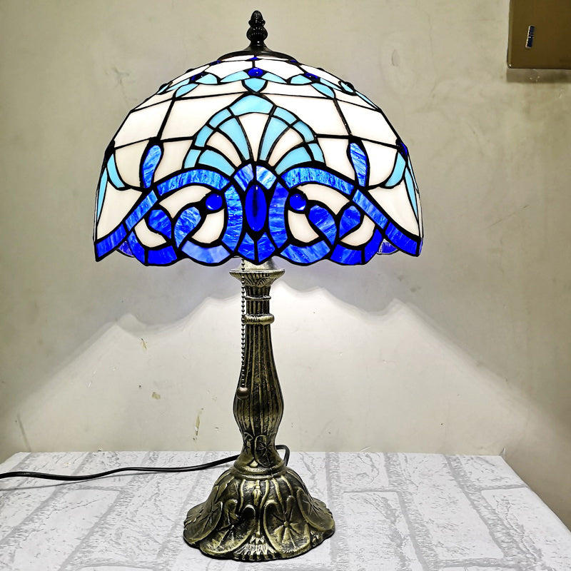 Single Table Light Mediterranean Dome Stained Glass Nightstand Lighting for Bedside Dark Blue Clearhalo 'Lamps' 'Table Lamps' Lighting' 2255554