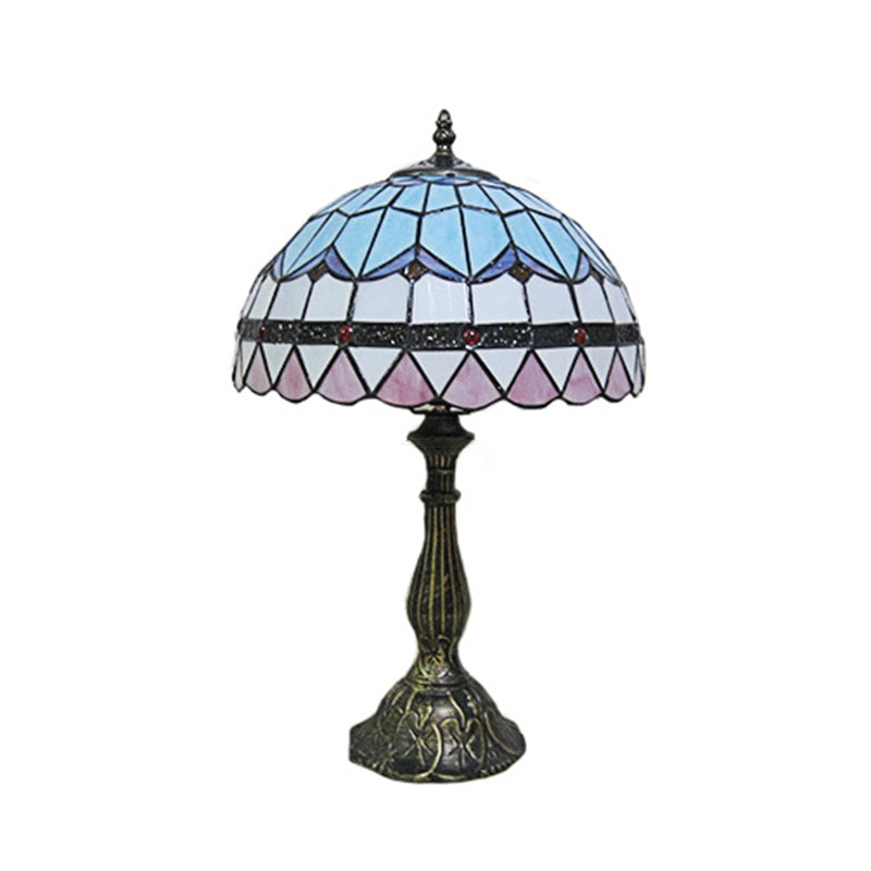Single Table Light Mediterranean Dome Stained Glass Nightstand Lighting for Bedside Clearhalo 'Lamps' 'Table Lamps' Lighting' 2255555