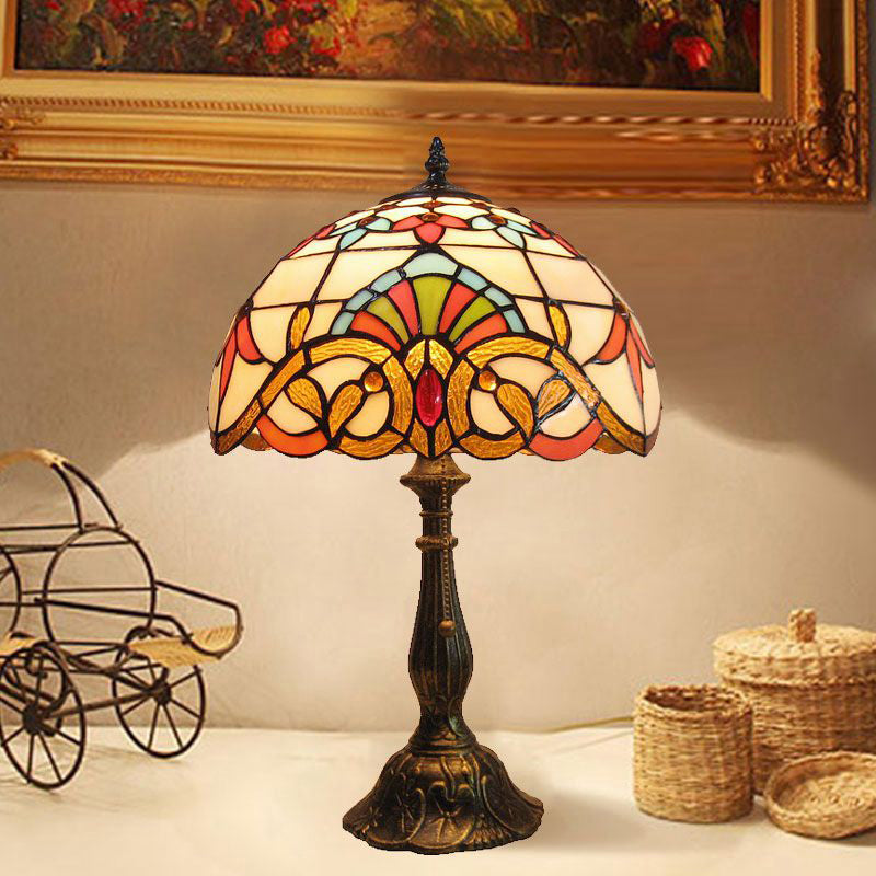 Single Table Light Mediterranean Dome Stained Glass Nightstand Lighting for Bedside Orange Clearhalo 'Lamps' 'Table Lamps' Lighting' 2255556