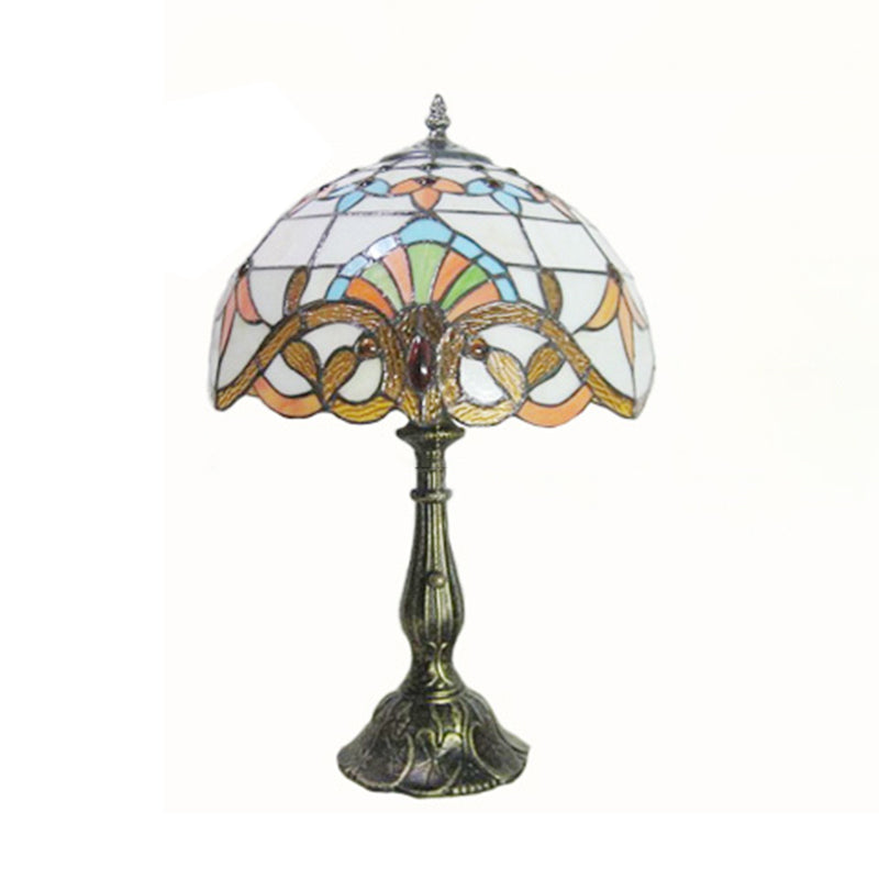 Single Table Light Mediterranean Dome Stained Glass Nightstand Lighting for Bedside Clearhalo 'Lamps' 'Table Lamps' Lighting' 2255557