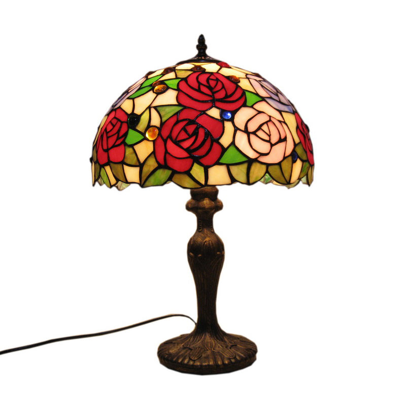 Single Table Light Mediterranean Dome Stained Glass Nightstand Lighting for Bedside Red Clearhalo 'Lamps' 'Table Lamps' Lighting' 2255559