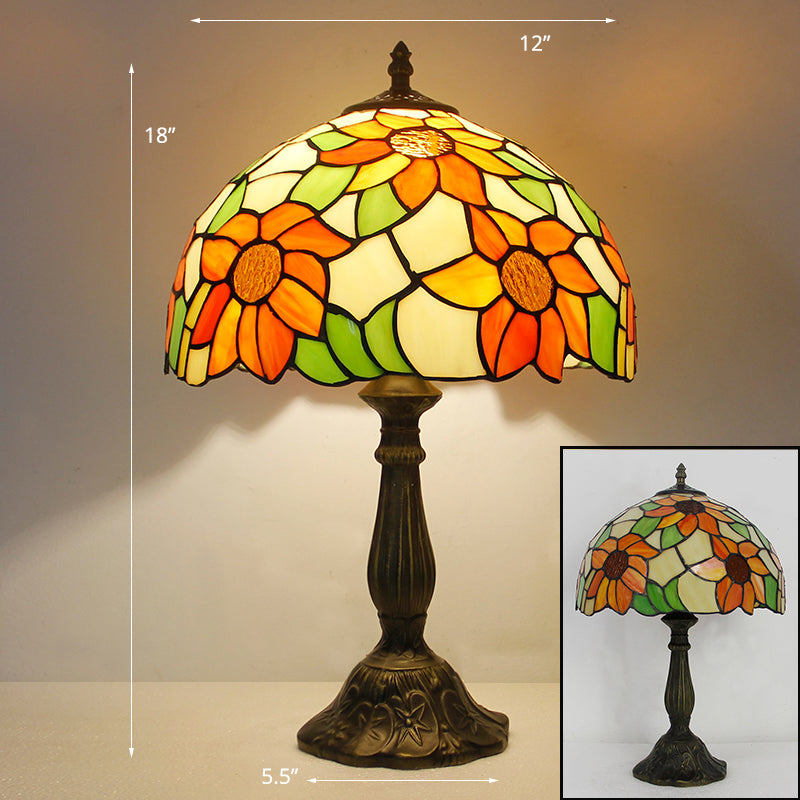 Tiffany Bowl Nightstand Lamp Single-Bulb Stained Glass Table Light Ideas for Restaurant Orange Clearhalo 'Lamps' 'Table Lamps' Lighting' 2255560