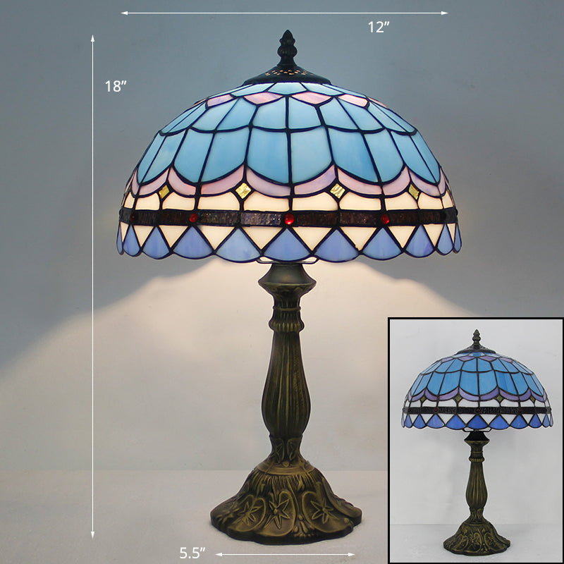 Tiffany Bowl Nightstand Lamp Single-Bulb Stained Glass Table Light Ideas for Restaurant Blue Clearhalo 'Lamps' 'Table Lamps' Lighting' 2255561
