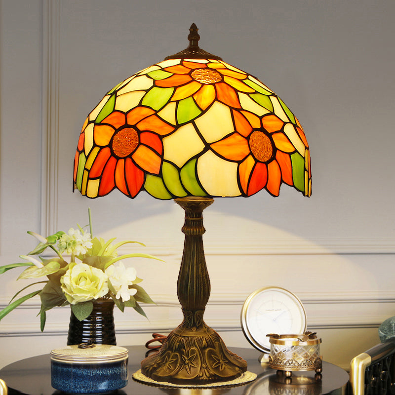 Tiffany Bowl Nightstand Lamp Single-Bulb Stained Glass Table Light Ideas for Restaurant Clearhalo 'Lamps' 'Table Lamps' Lighting' 2255563