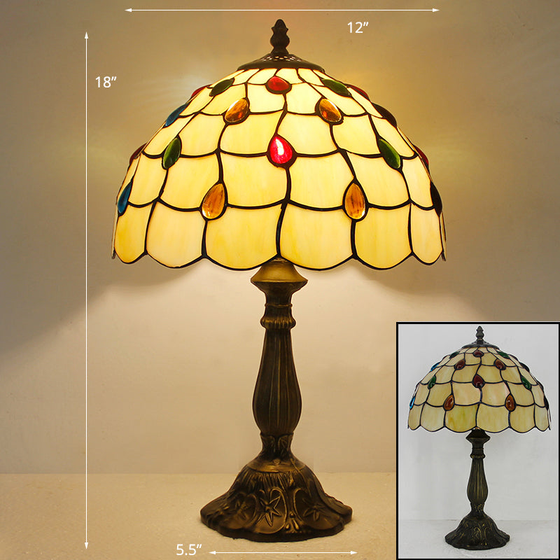 Tiffany Bowl Nightstand Lamp Single-Bulb Stained Glass Table Light Ideas for Restaurant Yellow Clearhalo 'Lamps' 'Table Lamps' Lighting' 2255565