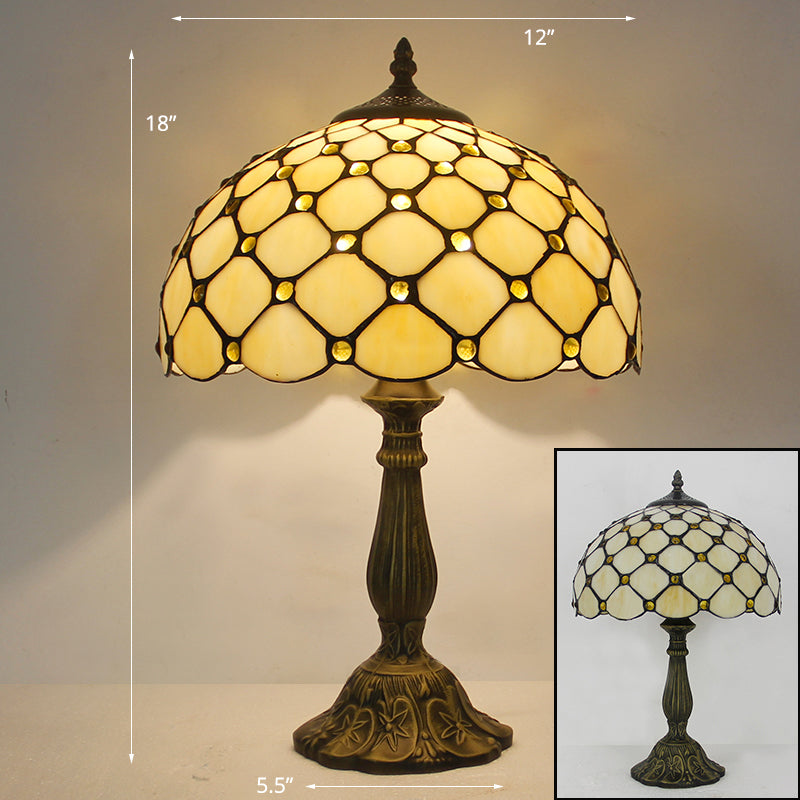 Tiffany Bowl Nightstand Lamp Single-Bulb Stained Glass Table Light Ideas for Restaurant Beige Clearhalo 'Lamps' 'Table Lamps' Lighting' 2255566