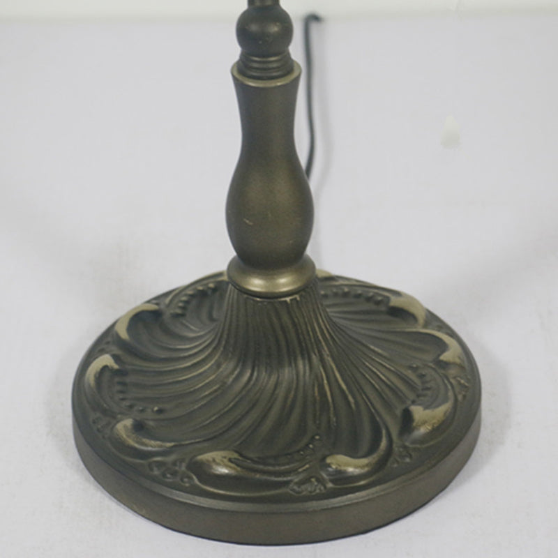 Half Cylinder Table Lighting 1-Light Gridded Glass Antique Nightstand Lamp with Pull Chain Clearhalo 'Lamps' 'Table Lamps' Lighting' 2255573